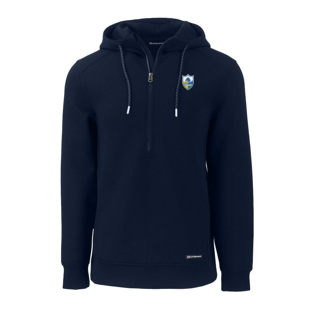 Los Angeles Chargers Cutter & Buck Throwback Roam Eco Half-Zip Recycled Pullover Hoodie Navy