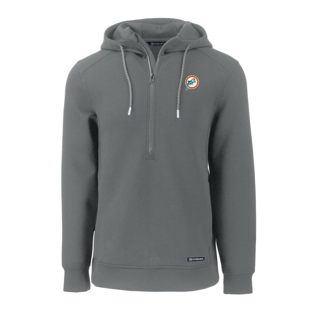 Miami Dolphins Cutter & Buck Throwback Roam Eco Half-Zip Recycled Pullover Hoodie Gray