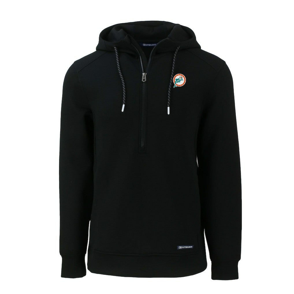 Miami Dolphins Cutter & Buck Throwback Roam Eco Half-Zip Recycled Pullover Hoodie Black