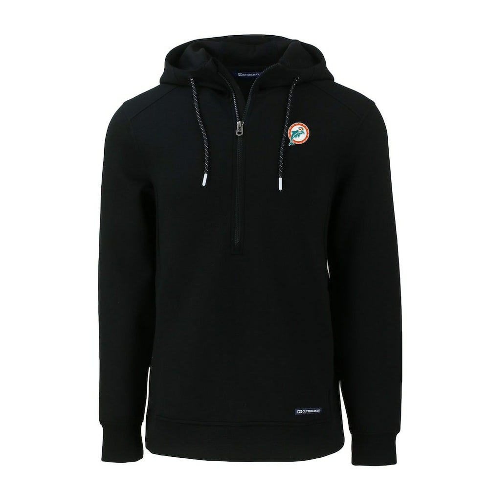 Miami Dolphins Cutter & Buck Throwback Roam Eco Half-Zip Recycled Pullover Hoodie Black