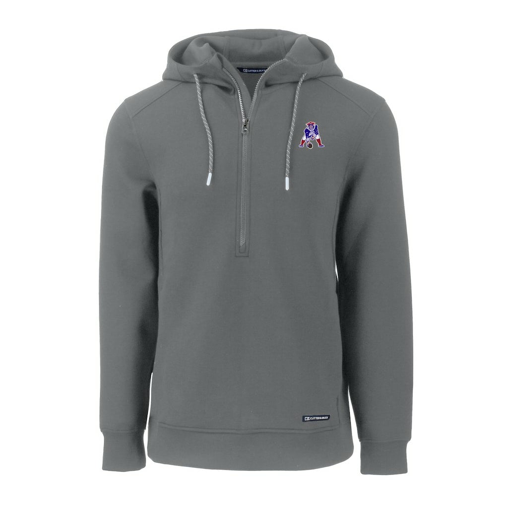 New England Patriots Cutter & Buck Throwback Roam Eco Half-Zip Recycled Pullover Hoodie Gray
