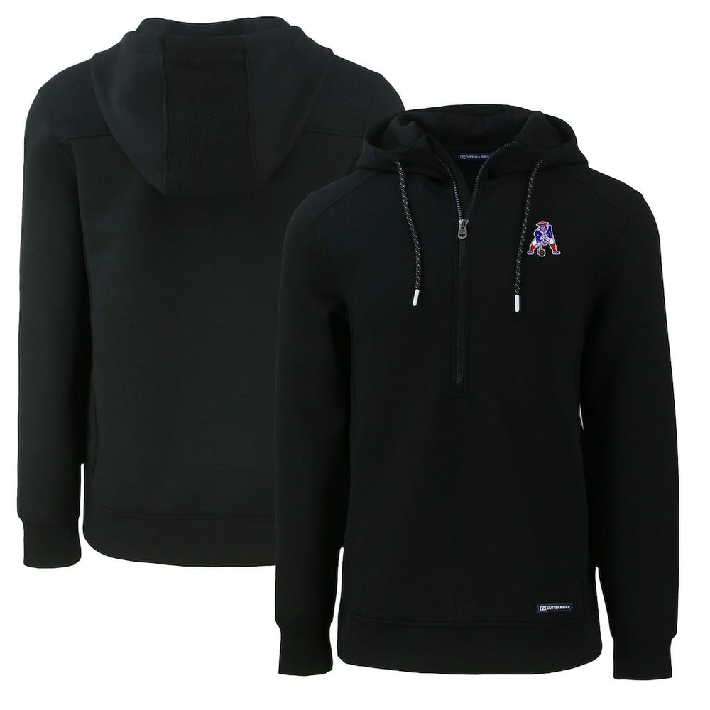 New England Patriots Cutter & Buck Throwback Roam Eco Half-Zip Recycled Pullover Hoodie Black