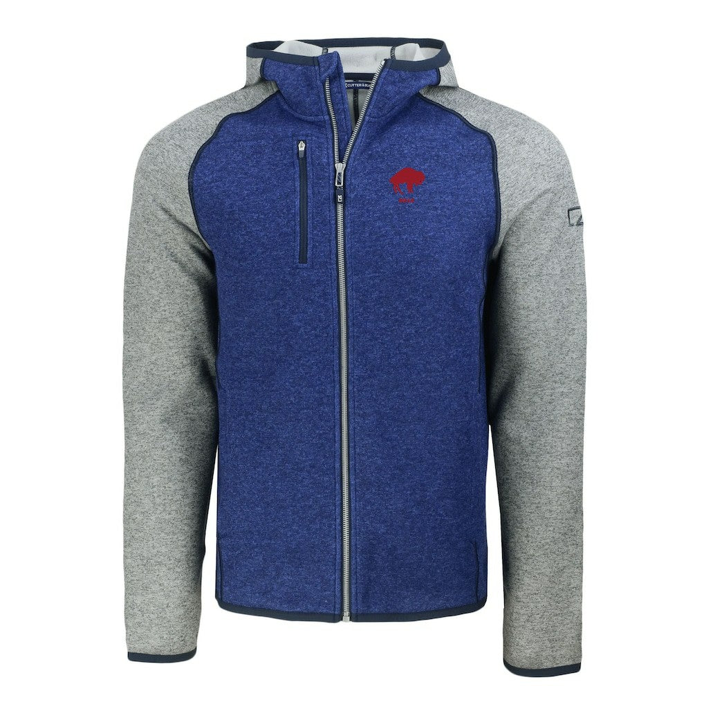 Buffalo Bills Cutter & Buck Throwback Mainsail Sweater-Knit Full-Zip Hoodie Royal/Heather Gray