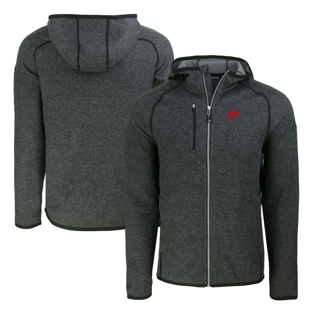 Buffalo Bills Cutter & Buck Throwback Mainsail Sweater-Knit Full-Zip Hoodie Heather Charcoal