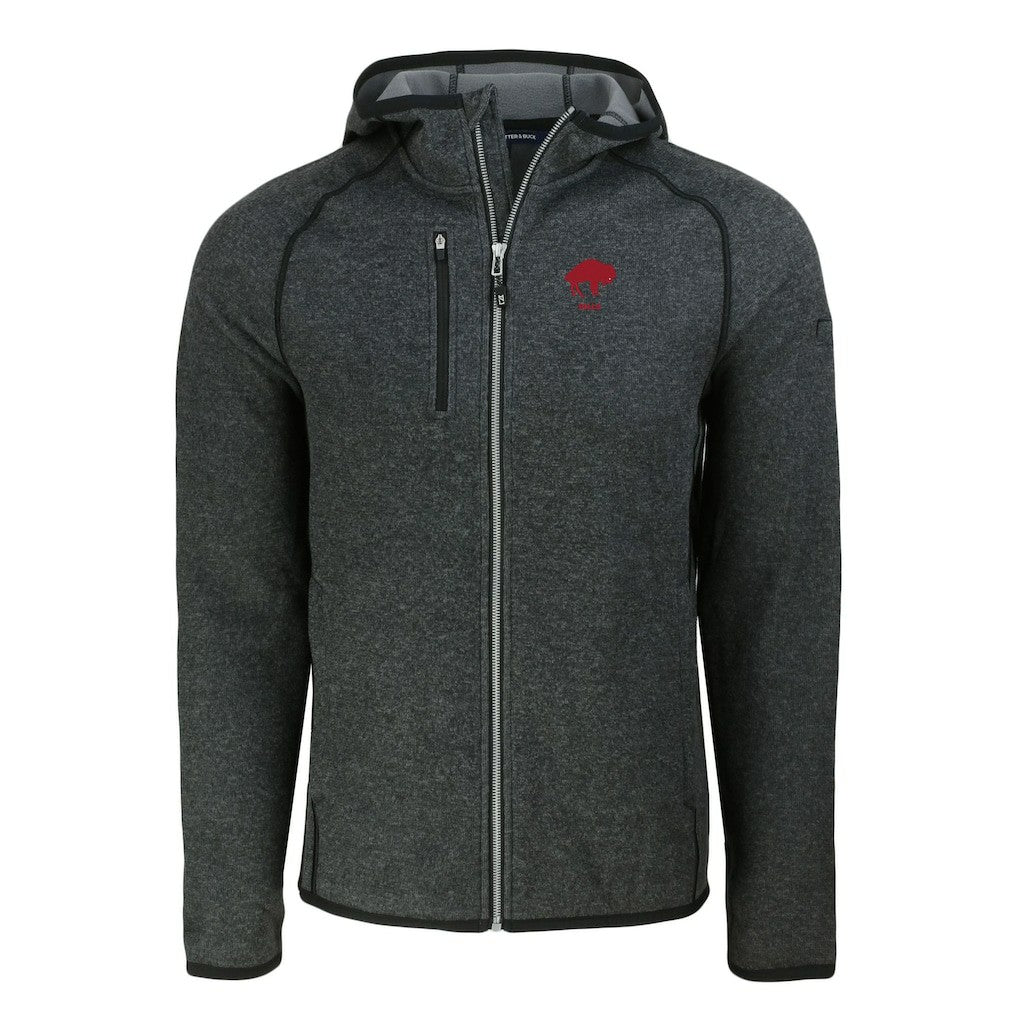 Buffalo Bills Cutter & Buck Throwback Mainsail Sweater-Knit Full-Zip Hoodie Heather Charcoal