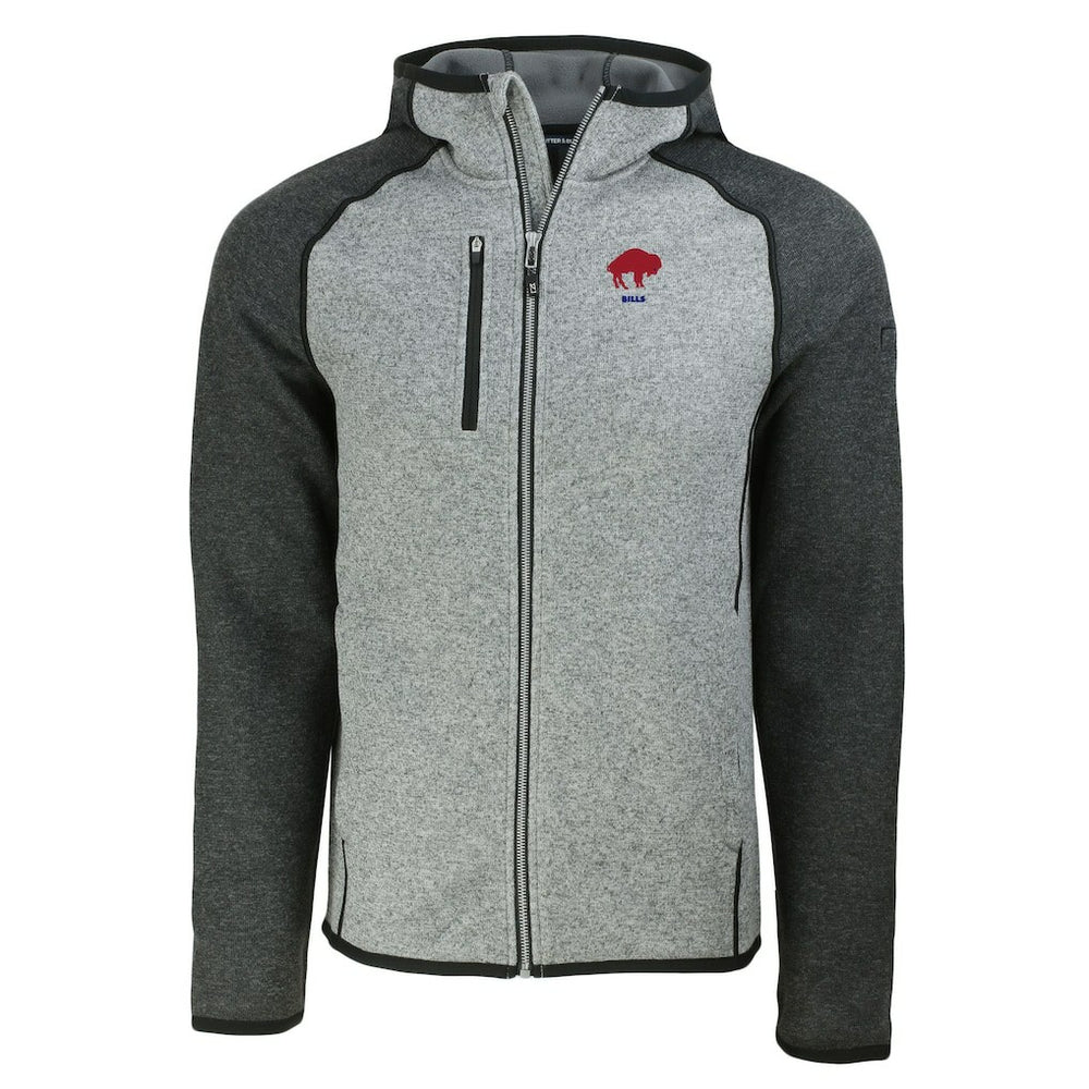 Buffalo Bills Cutter & Buck Throwback Mainsail Sweater-Knit Full-Zip Hoodie Heather Gray/Heather Charcoal