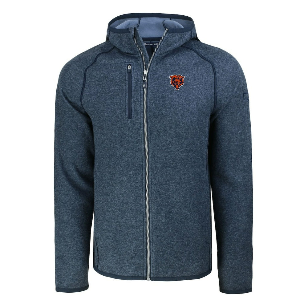 Chicago Bears Cutter & Buck Throwback Mainsail Sweater-Knit Full-Zip Hoodie Heather Navy