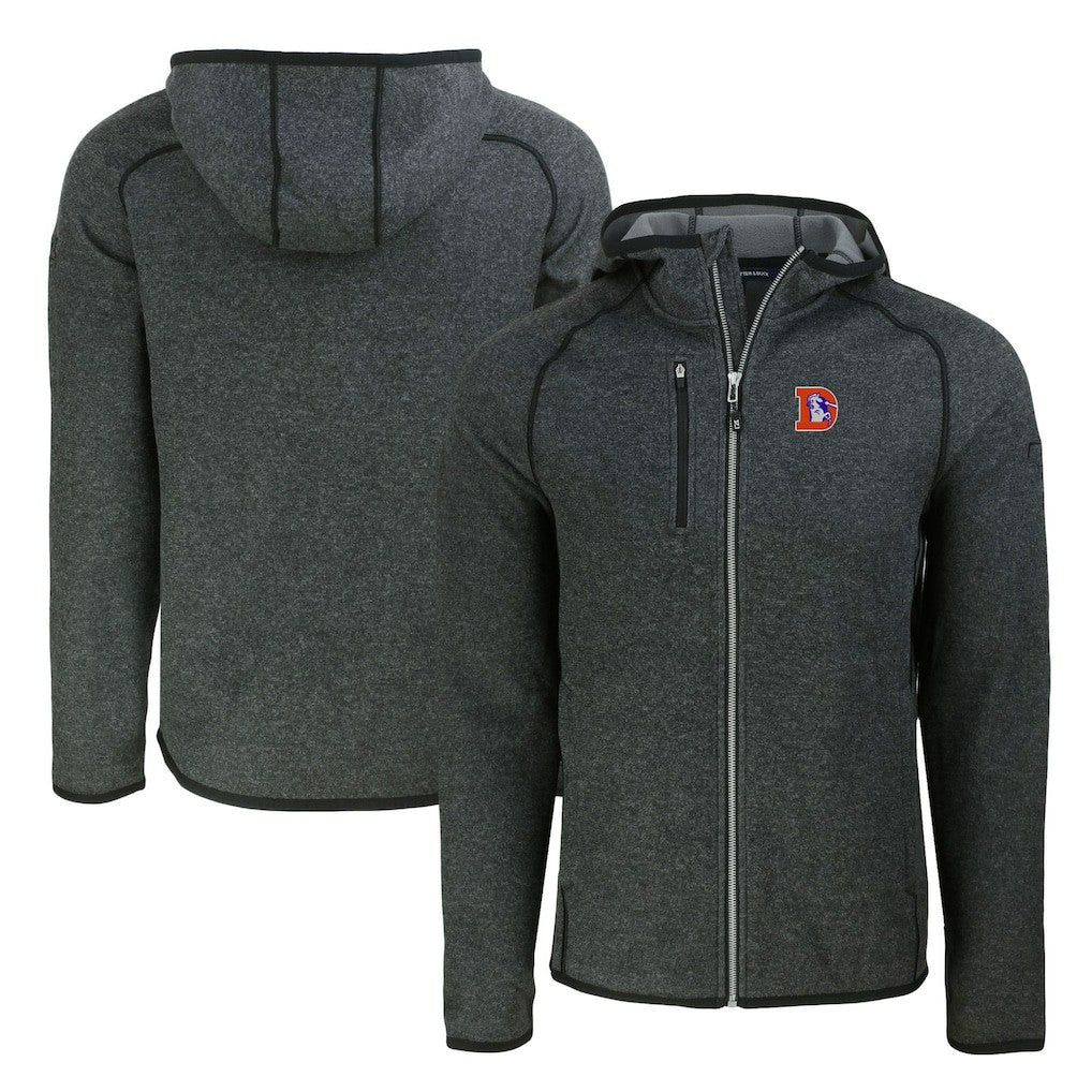 Denver Broncos Cutter & Buck Throwback Mainsail Sweater-Knit Full-Zip Hoodie Heather Charcoal