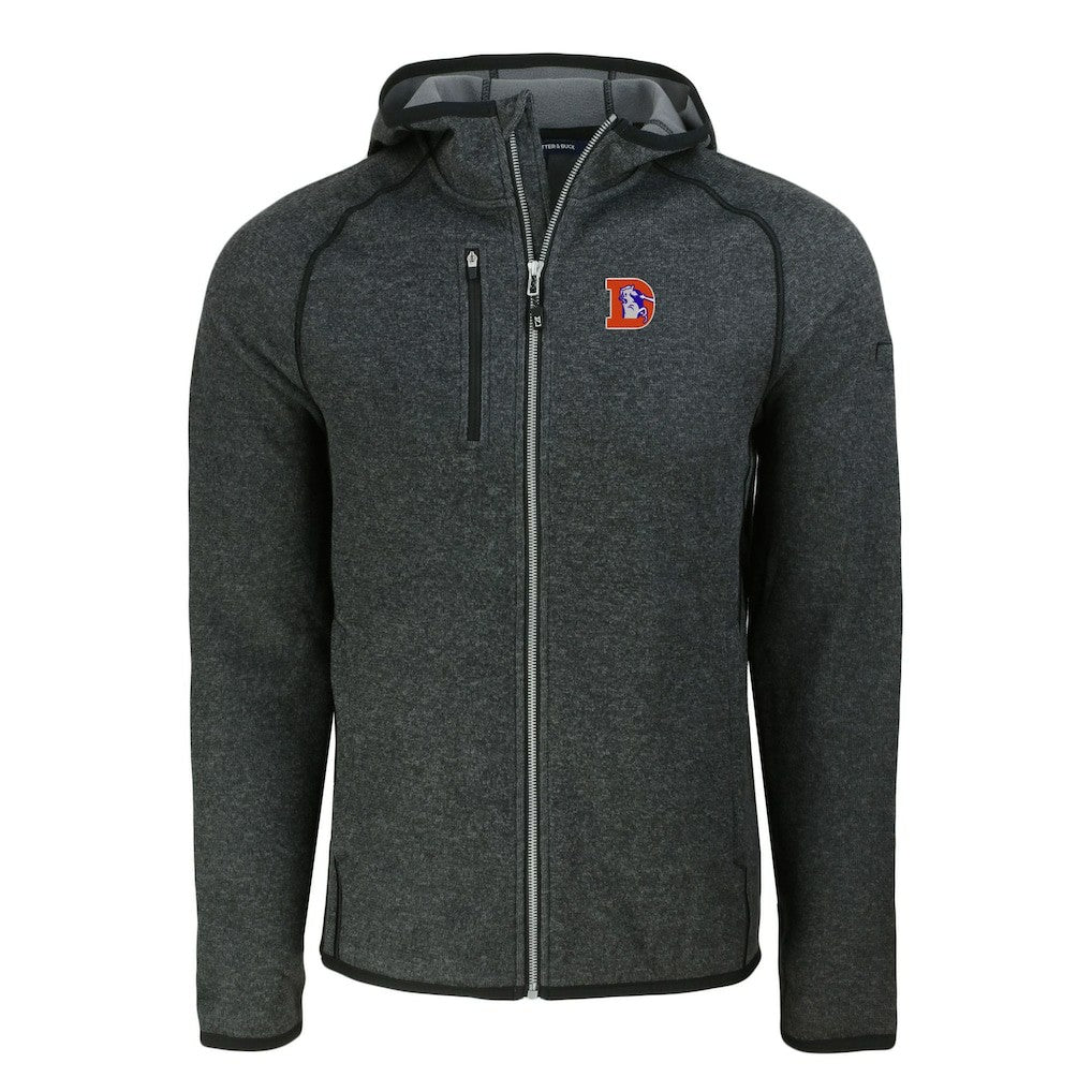 Denver Broncos Cutter & Buck Throwback Mainsail Sweater-Knit Full-Zip Hoodie Heather Charcoal