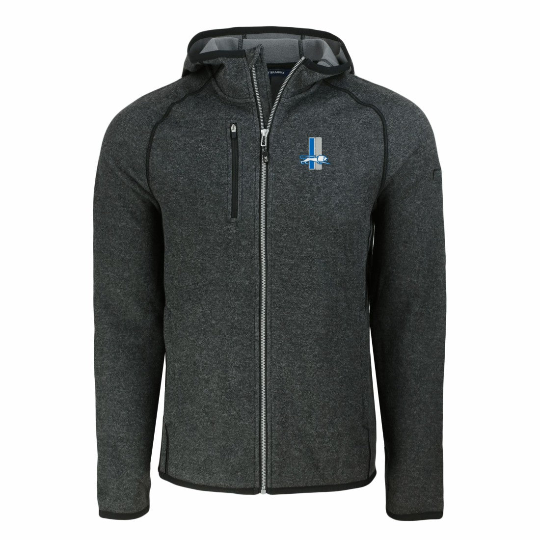 Detroit Lions Cutter & Buck Throwback Mainsail Sweater-Knit Full-Zip Hoodie Heather Charcoal