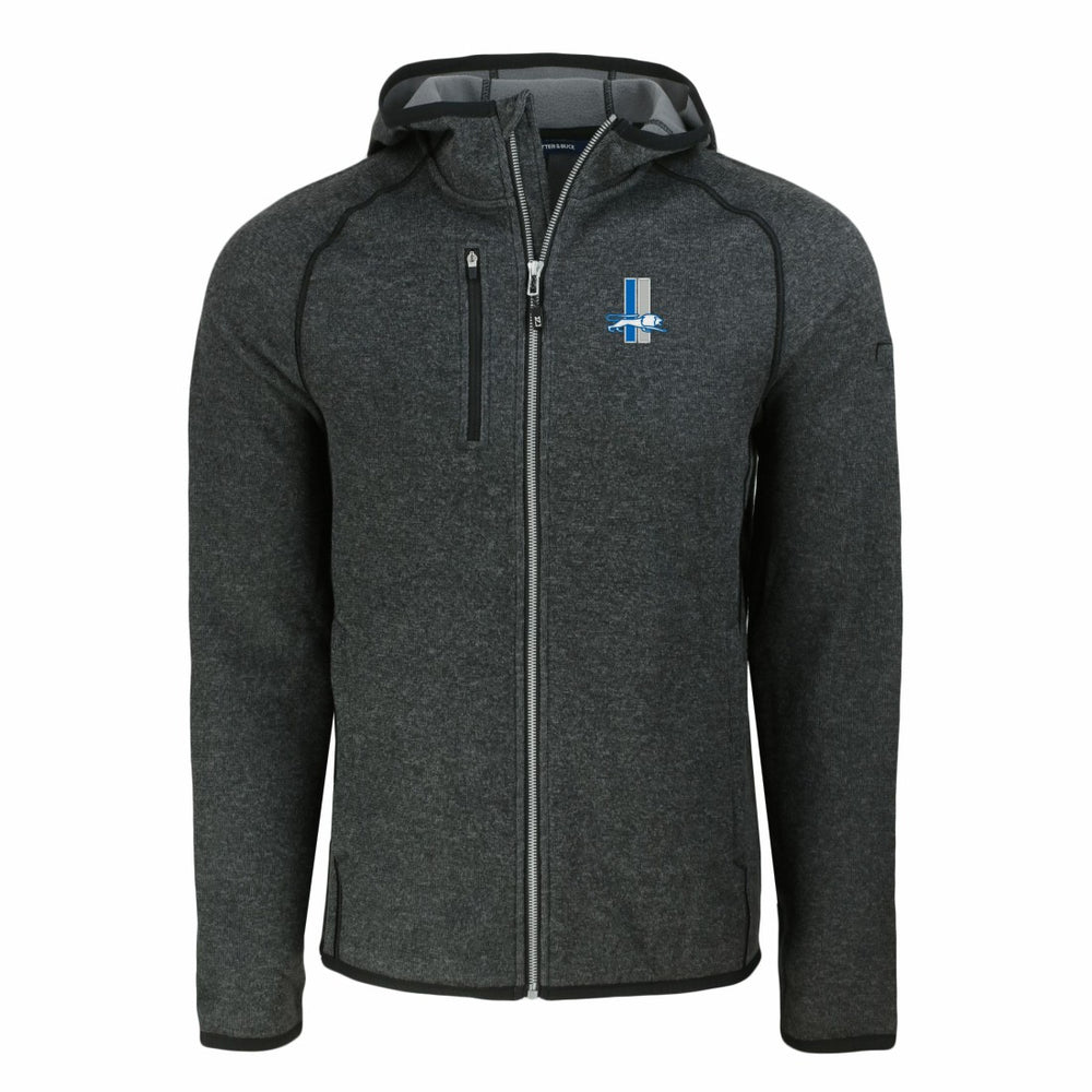 Detroit Lions Cutter & Buck Throwback Mainsail Sweater-Knit Full-Zip Hoodie Heather Charcoal