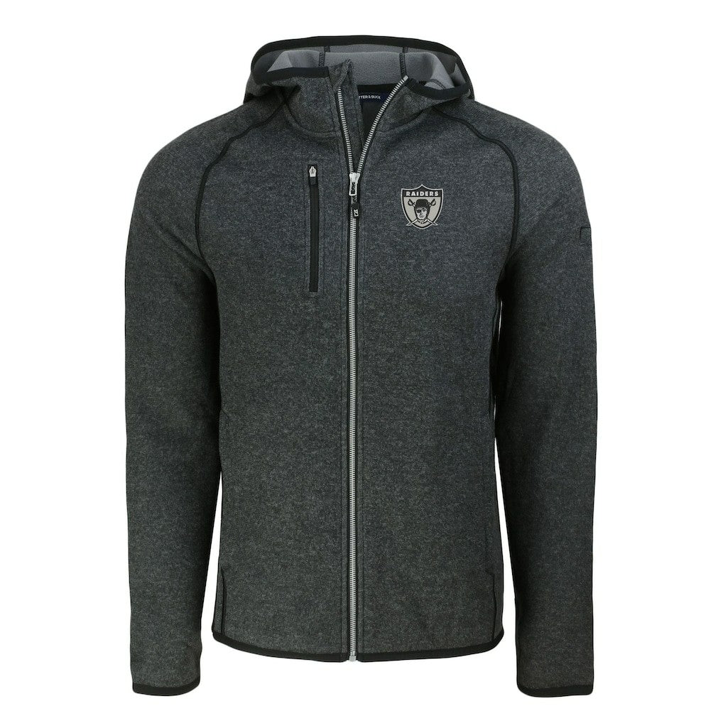 Las Vegas Raiders Cutter & Buck Throwback Mainsail Sweater-Knit Full-Zip Hoodie Heather Charcoal