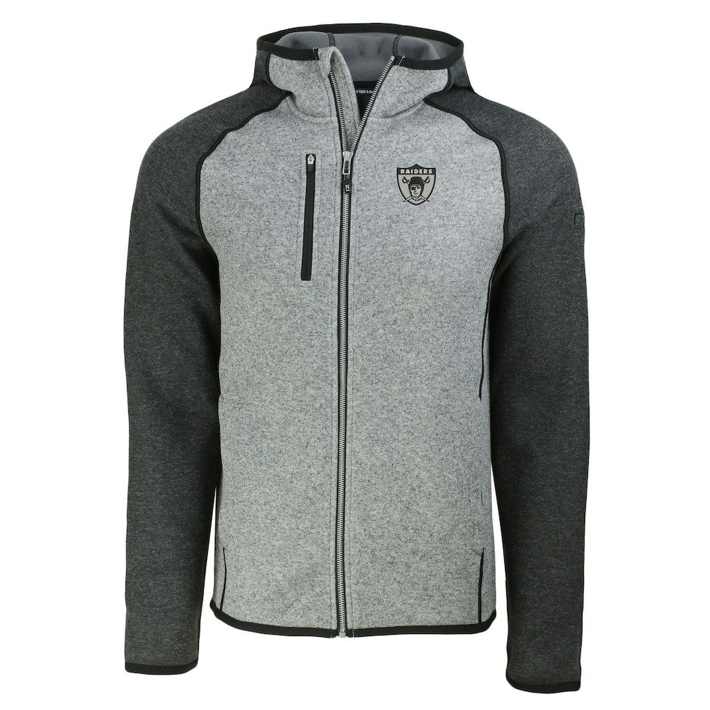 Las Vegas Raiders Cutter & Buck Throwback Mainsail Sweater-Knit Full-Zip Hoodie Heather Gray/Heather Charcoal