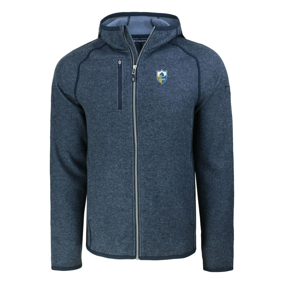 Los Angeles Chargers Cutter & Buck Throwback Mainsail Sweater-Knit Full-Zip Hoodie Heather Navy