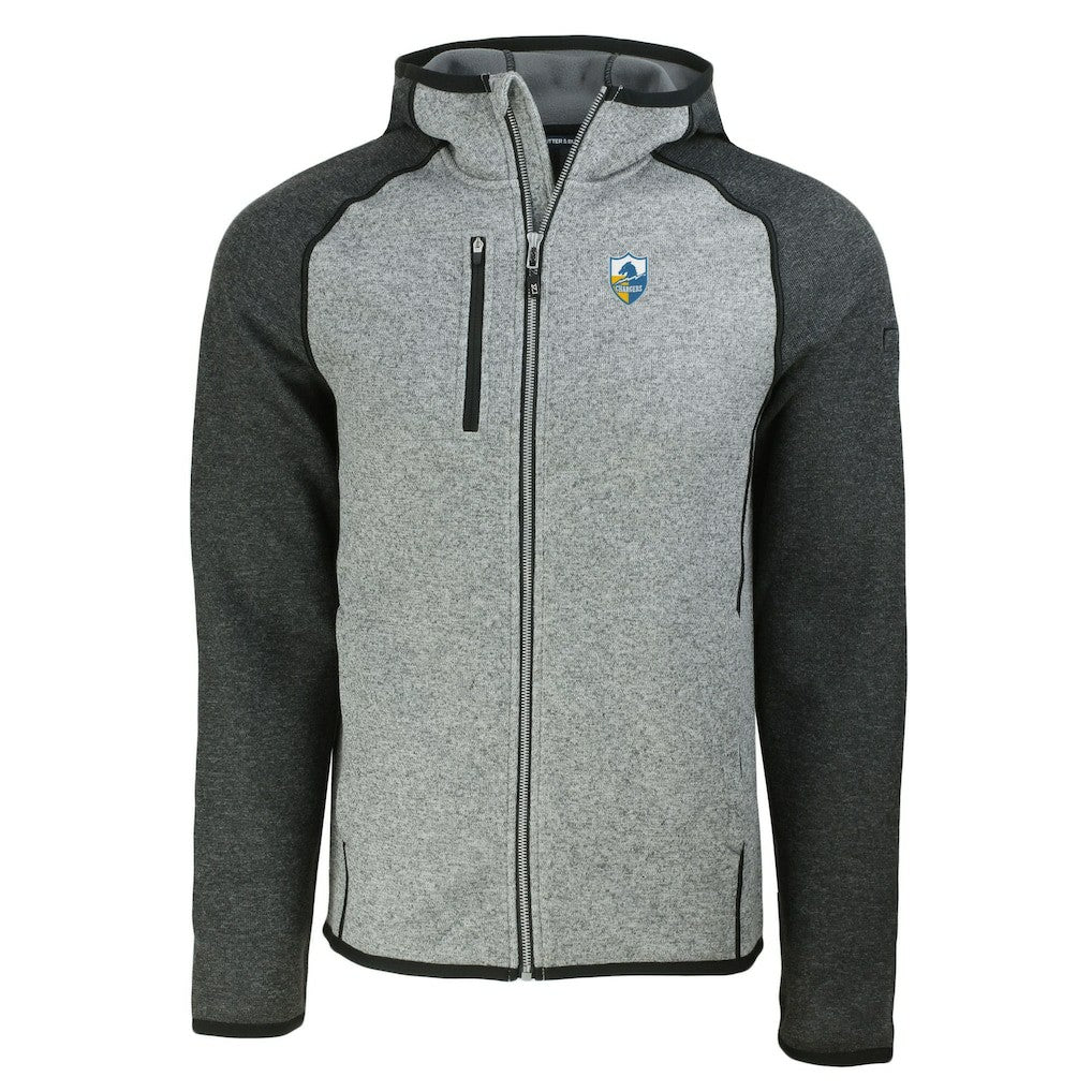 Los Angeles Chargers Cutter & Buck Throwback Mainsail Sweater-Knit Full-Zip Hoodie Heather Gray/Heather Charcoal