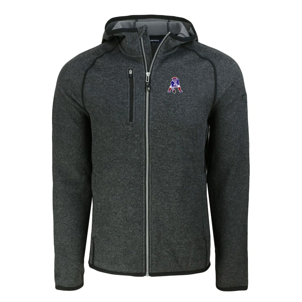 New England Patriots Cutter & Buck Throwback Mainsail Sweater-Knit Full-Zip Hoodie Heather Charcoal