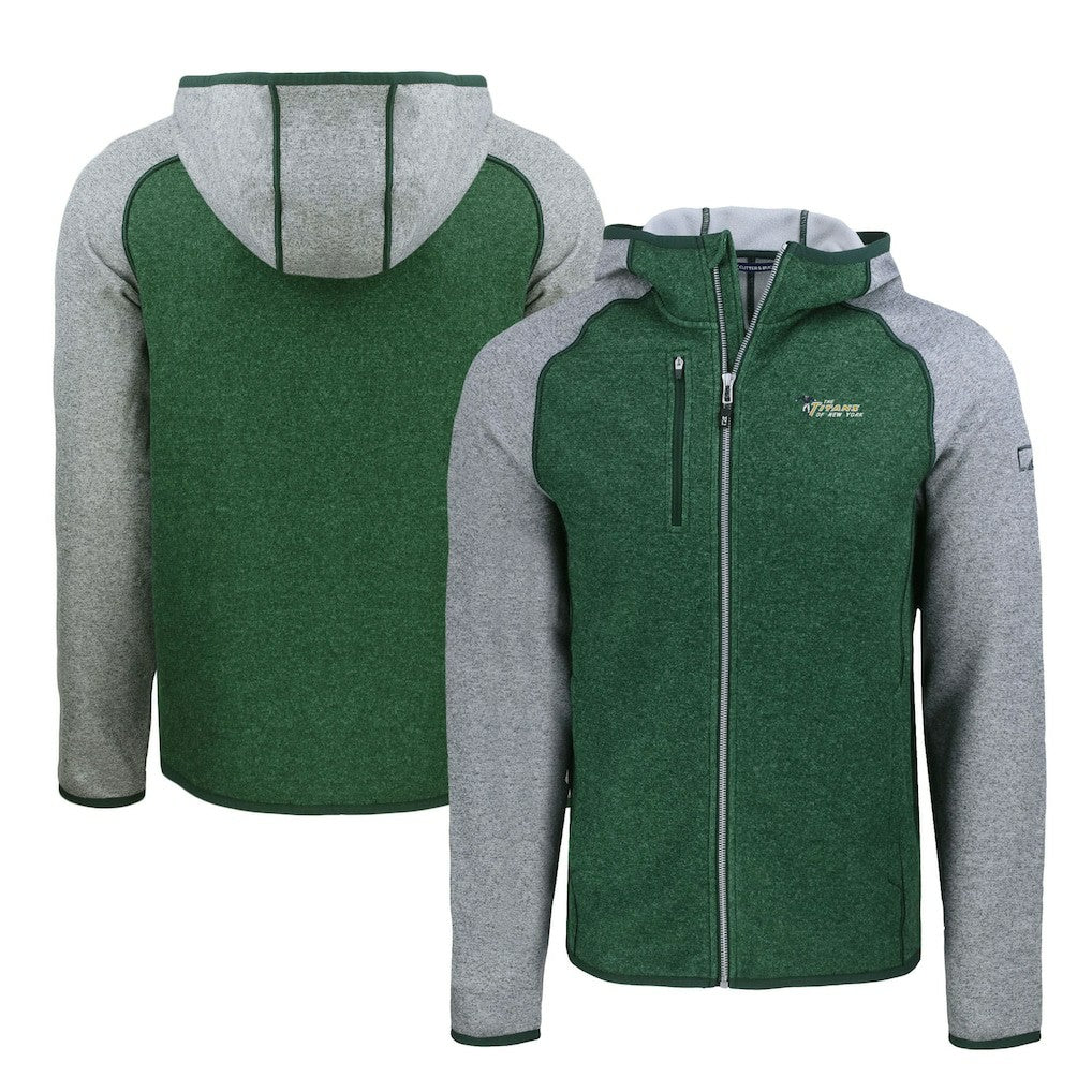 New York Jets Cutter & Buck Throwback Mainsail Sweater-Knit Full-Zip Hoodie Heather Green/Heather Gray