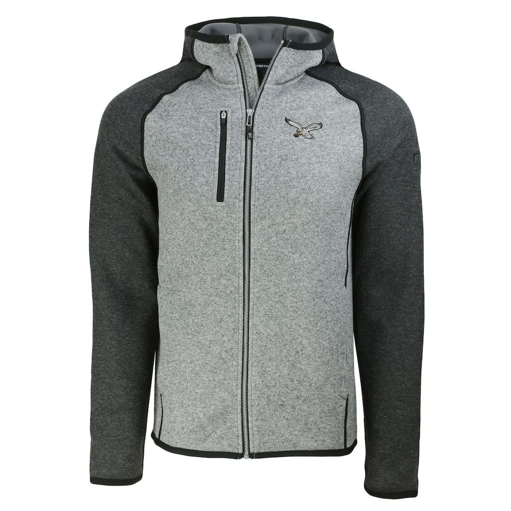 Philadelphia Eagles Cutter & Buck Throwback Mainsail Sweater-Knit Full-Zip Hoodie Heather Gray/Heather Charcoal
