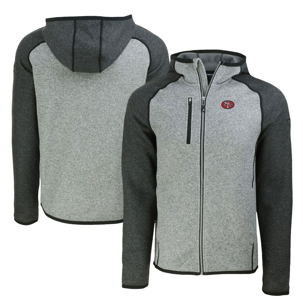 San Francisco 49ers Cutter & Buck Throwback Mainsail Sweater-Knit Full-Zip Hoodie Heather Gray/Heather Charcoal