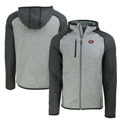 San Francisco 49ers Cutter & Buck Throwback Mainsail Sweater-Knit Full-Zip Hoodie Heather Gray/Heather Charcoal