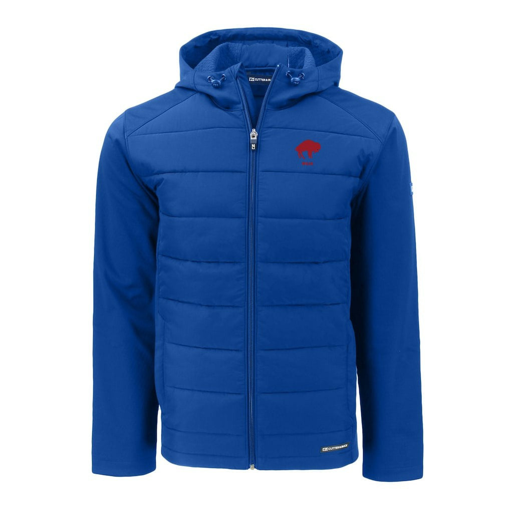 Buffalo Bills Cutter & Buck Throwback Evoke Hybrid Eco Softshell Recycled Full-Zip Hoodie Jacket Royal