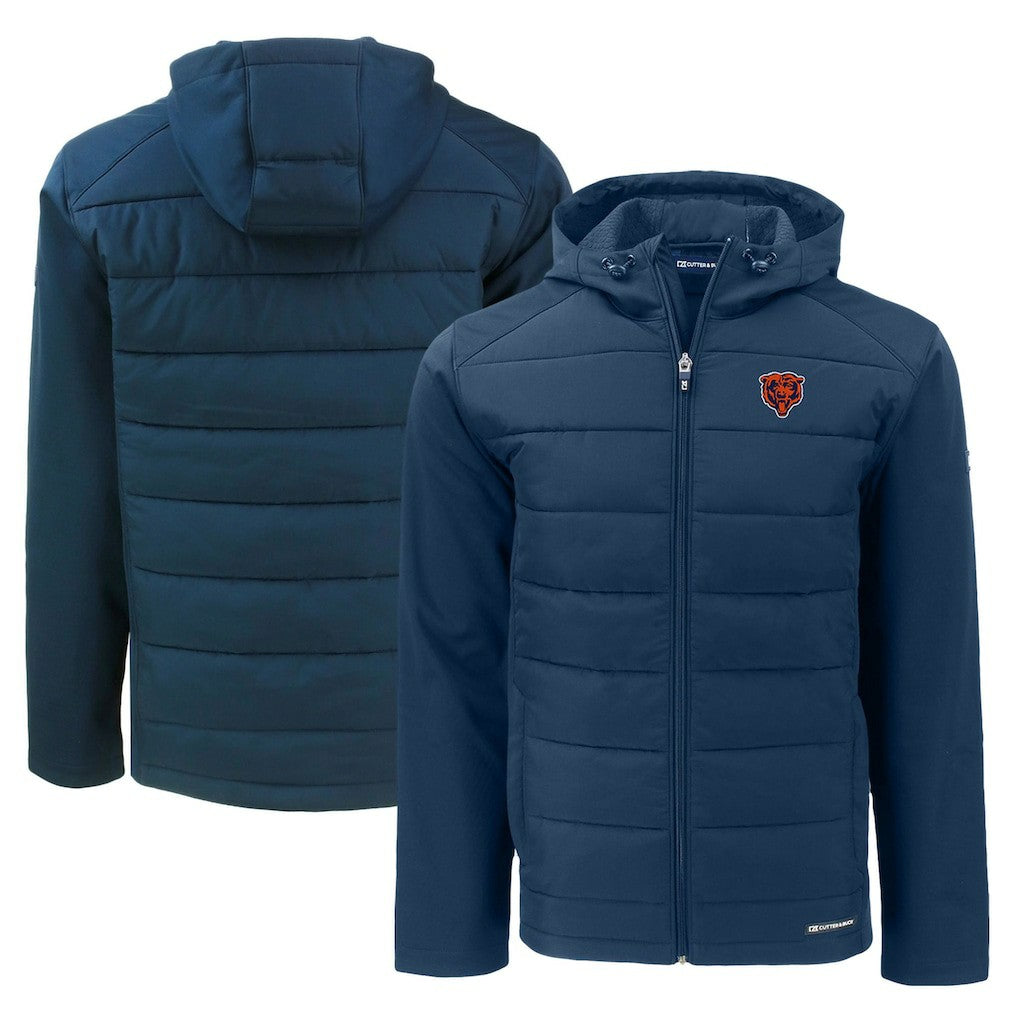 Chicago Bears Cutter & Buck Throwback Evoke Hybrid Eco Softshell Recycled Full-Zip Hoodie Jacket Navy