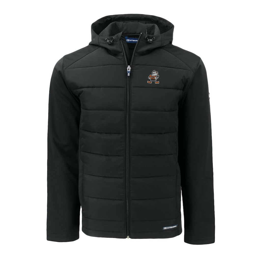 Cleveland Browns Cutter & Buck Throwback Evoke Hybrid Eco Softshell Recycled Full-Zip Hoodie Jacket Black
