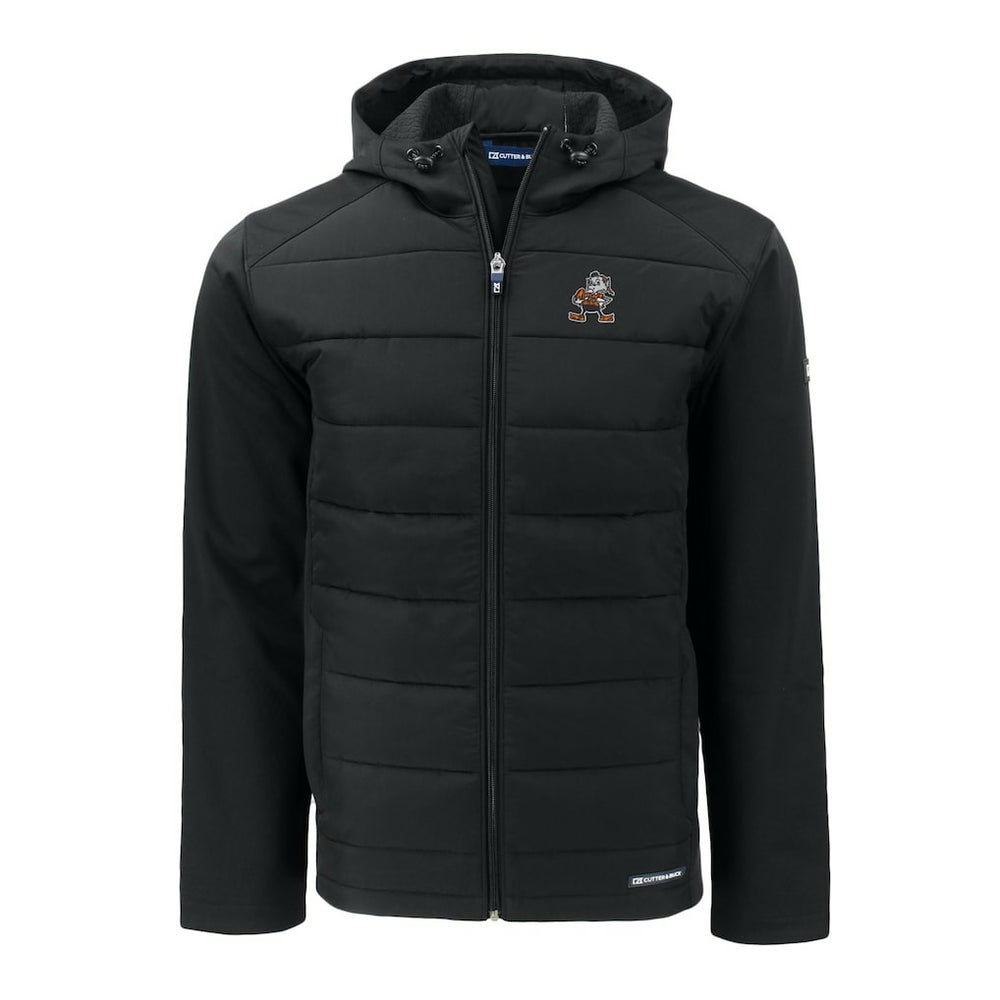 Cleveland Browns Cutter & Buck Throwback Evoke Hybrid Eco Softshell Recycled Full-Zip Hoodie Jacket Black