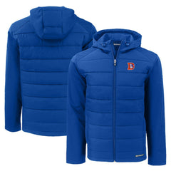 Denver Broncos Cutter & Buck Throwback Evoke Hybrid Eco Softshell Recycled Full-Zip Hoodie Jacket Royal