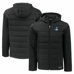 Detroit Lions Cutter & Buck Throwback Evoke Hybrid Eco Softshell Recycled Full-Zip Hoodie Jacket Black
