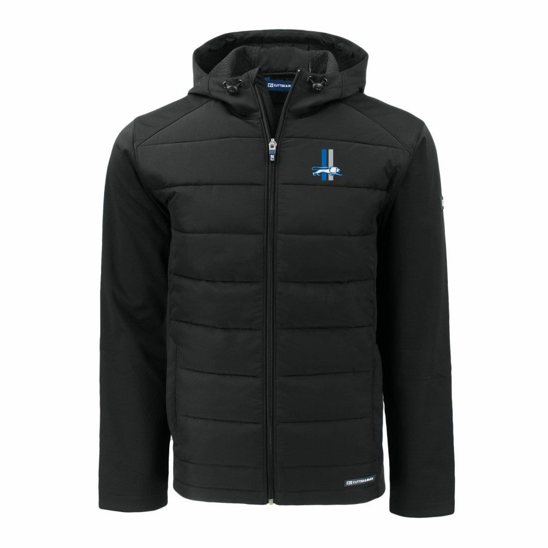 Detroit Lions Cutter & Buck Throwback Evoke Hybrid Eco Softshell Recycled Full-Zip Hoodie Jacket Black