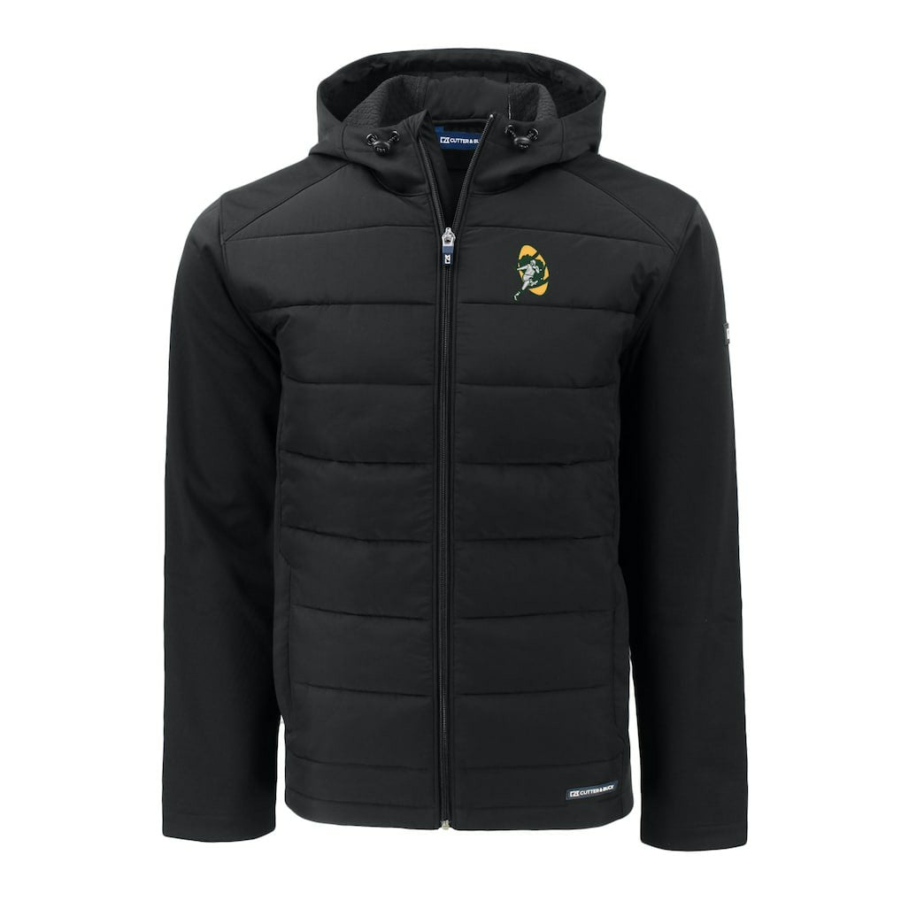 Green Bay Packers Cutter & Buck Throwback Evoke Hybrid Eco Softshell Recycled Full-Zip Hoodie Jacket Black