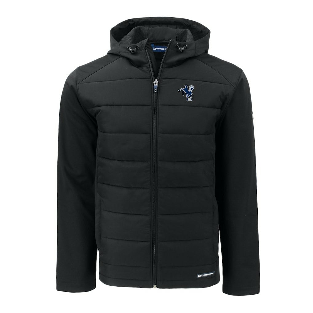 Indianapolis Colts Cutter & Buck Throwback Evoke Hybrid Eco Softshell Recycled Full-Zip Hoodie Jacket Black