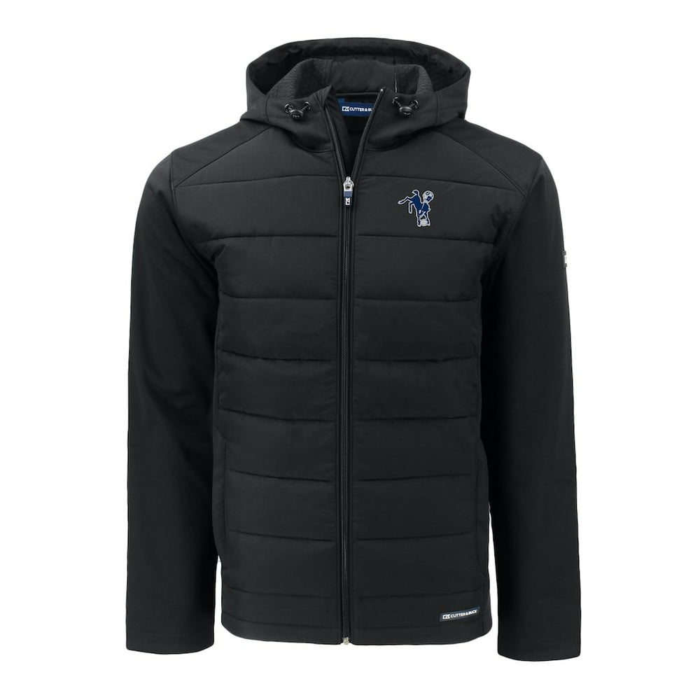 Indianapolis Colts Cutter & Buck Throwback Evoke Hybrid Eco Softshell Recycled Full-Zip Hoodie Jacket Black