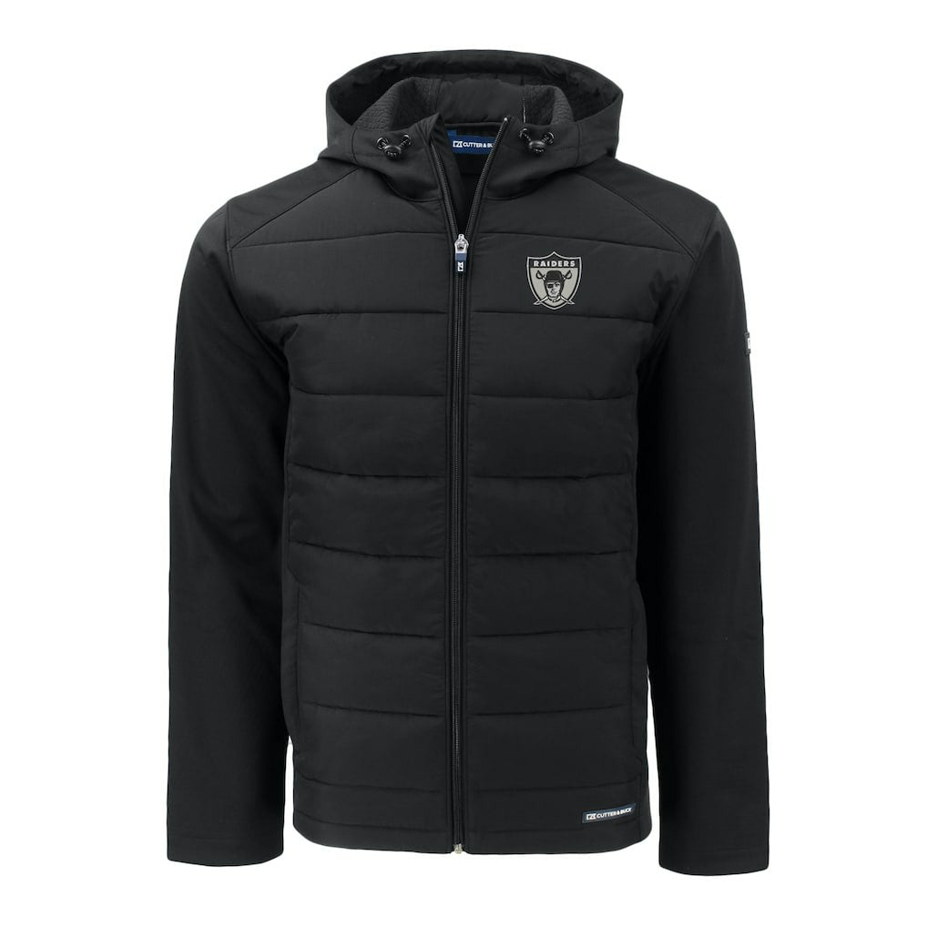 Las Vegas Raiders Cutter & Buck Throwback Evoke Hybrid Eco Softshell Recycled Full-Zip Hoodie Jacket Black