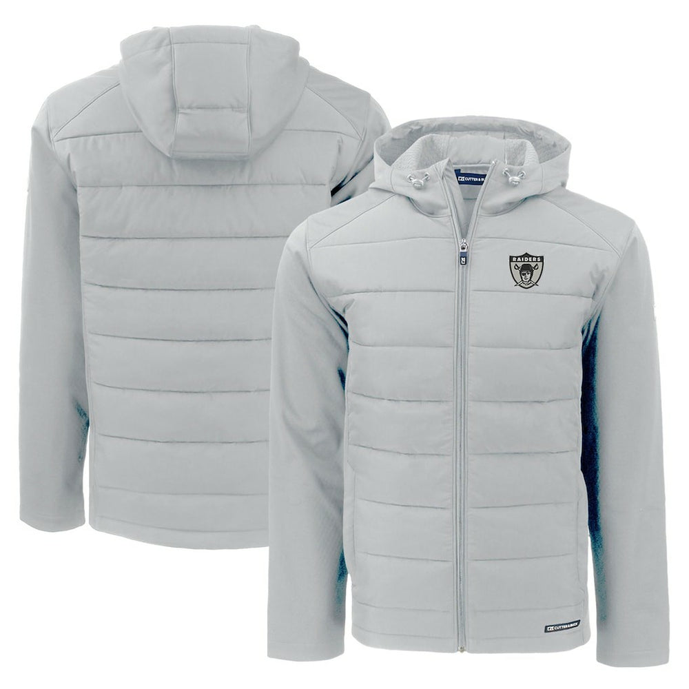 Las Vegas Raiders Cutter & Buck Throwback Evoke Hybrid Eco Softshell Recycled Full-Zip Hoodie Jacket Gray