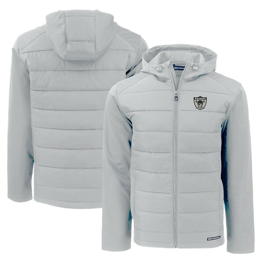 Las Vegas Raiders Cutter & Buck Throwback Evoke Hybrid Eco Softshell Recycled Full-Zip Hoodie Jacket Gray