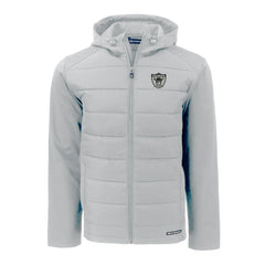 Las Vegas Raiders Cutter & Buck Throwback Evoke Hybrid Eco Softshell Recycled Full-Zip Hoodie Jacket Gray