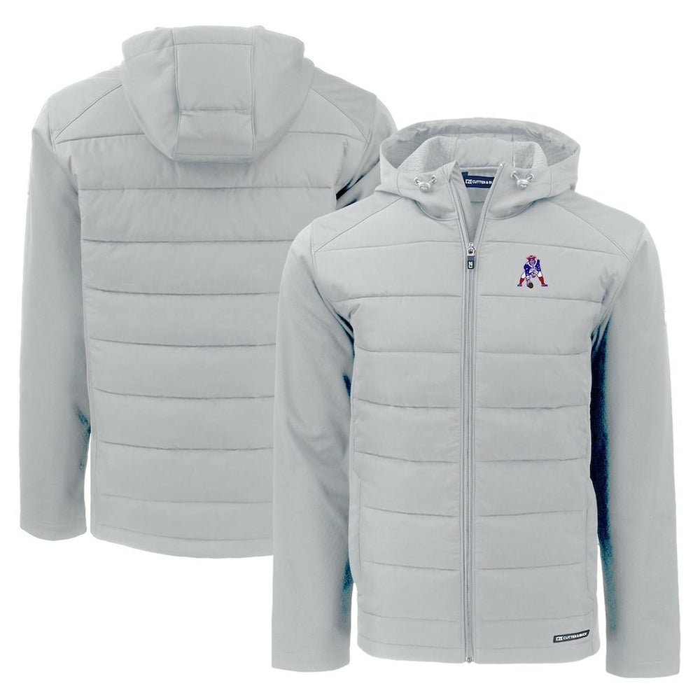 New England Patriots Cutter & Buck Throwback Evoke Hybrid Eco Softshell Recycled Full-Zip Hoodie Jacket Gray