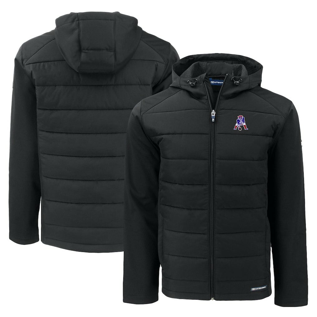New England Patriots Cutter & Buck Throwback Evoke Hybrid Eco Softshell Recycled Full-Zip Hoodie Jacket Black