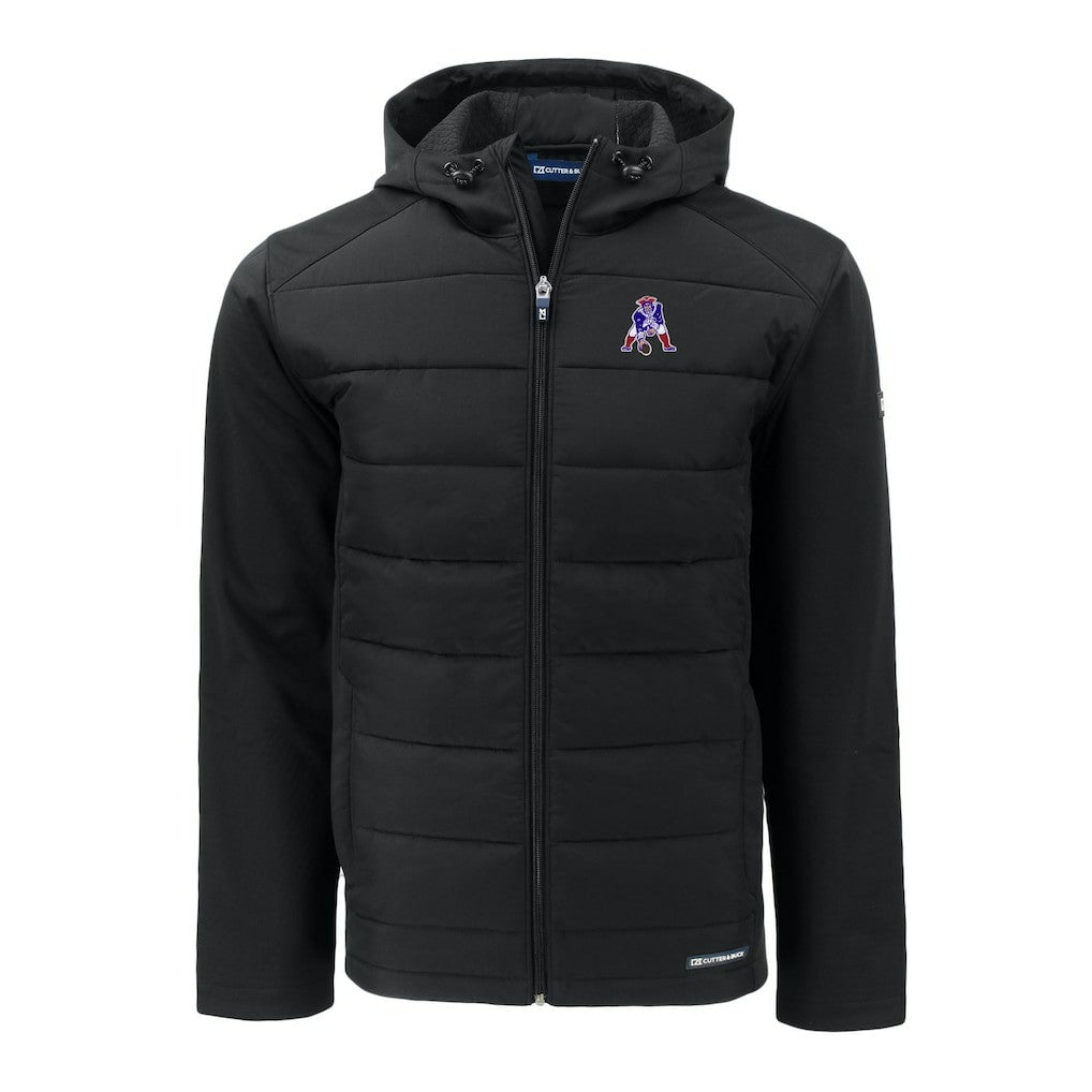 New England Patriots Cutter & Buck Throwback Evoke Hybrid Eco Softshell Recycled Full-Zip Hoodie Jacket Black