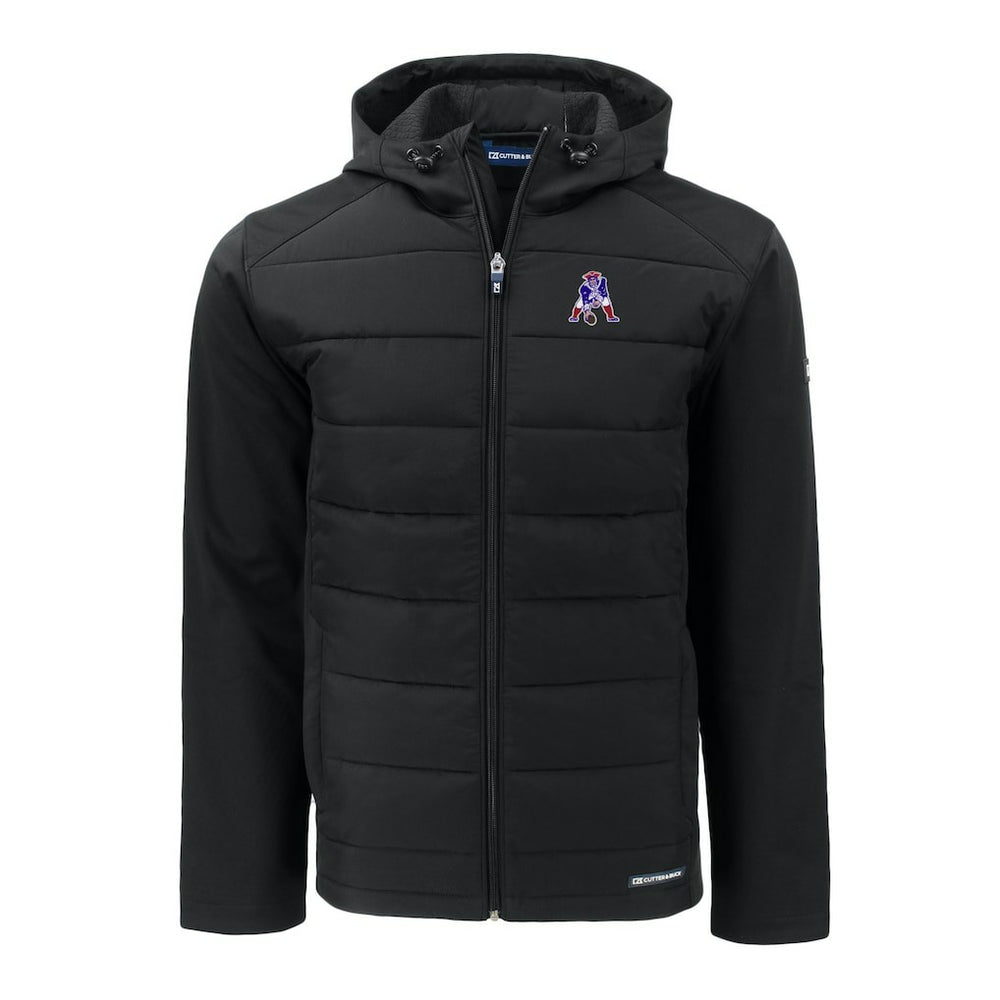 New England Patriots Cutter & Buck Throwback Evoke Hybrid Eco Softshell Recycled Full-Zip Hoodie Jacket Black