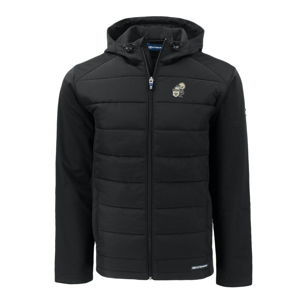 New Orleans Saints Cutter & Buck Throwback Evoke Hybrid Eco Softshell Recycled Full-Zip Hoodie Jacket Black