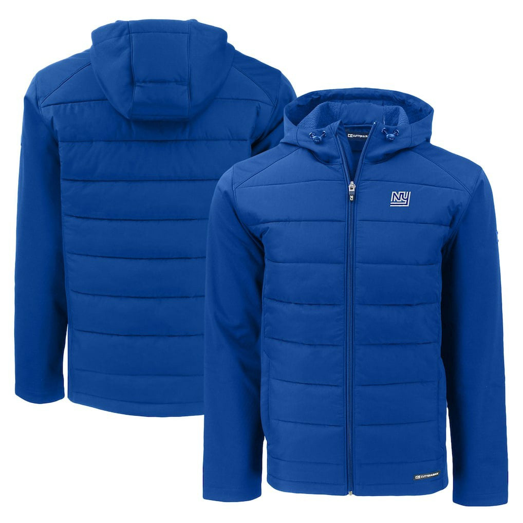 New York Giants Cutter & Buck Throwback Evoke Hybrid Eco Softshell Recycled Full-Zip Hoodie Jacket Royal