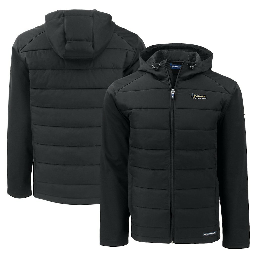 New York Jets Cutter & Buck Throwback Evoke Hybrid Eco Softshell Recycled Full-Zip Hoodie Jacket Black