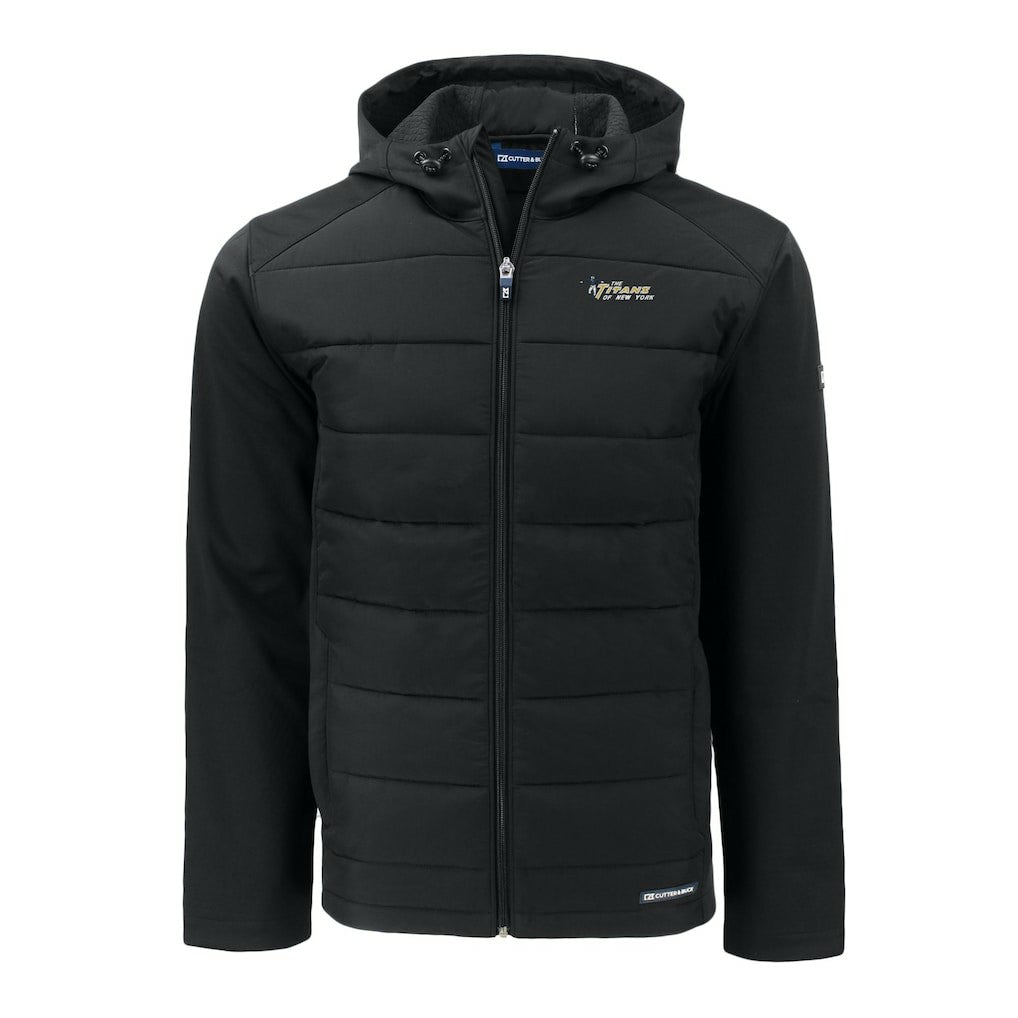 New York Jets Cutter & Buck Throwback Evoke Hybrid Eco Softshell Recycled Full-Zip Hoodie Jacket Black