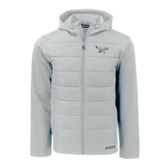 Philadelphia Eagles Cutter & Buck Throwback Evoke Hybrid Eco Softshell Recycled Full-Zip Hoodie Jacket Gray