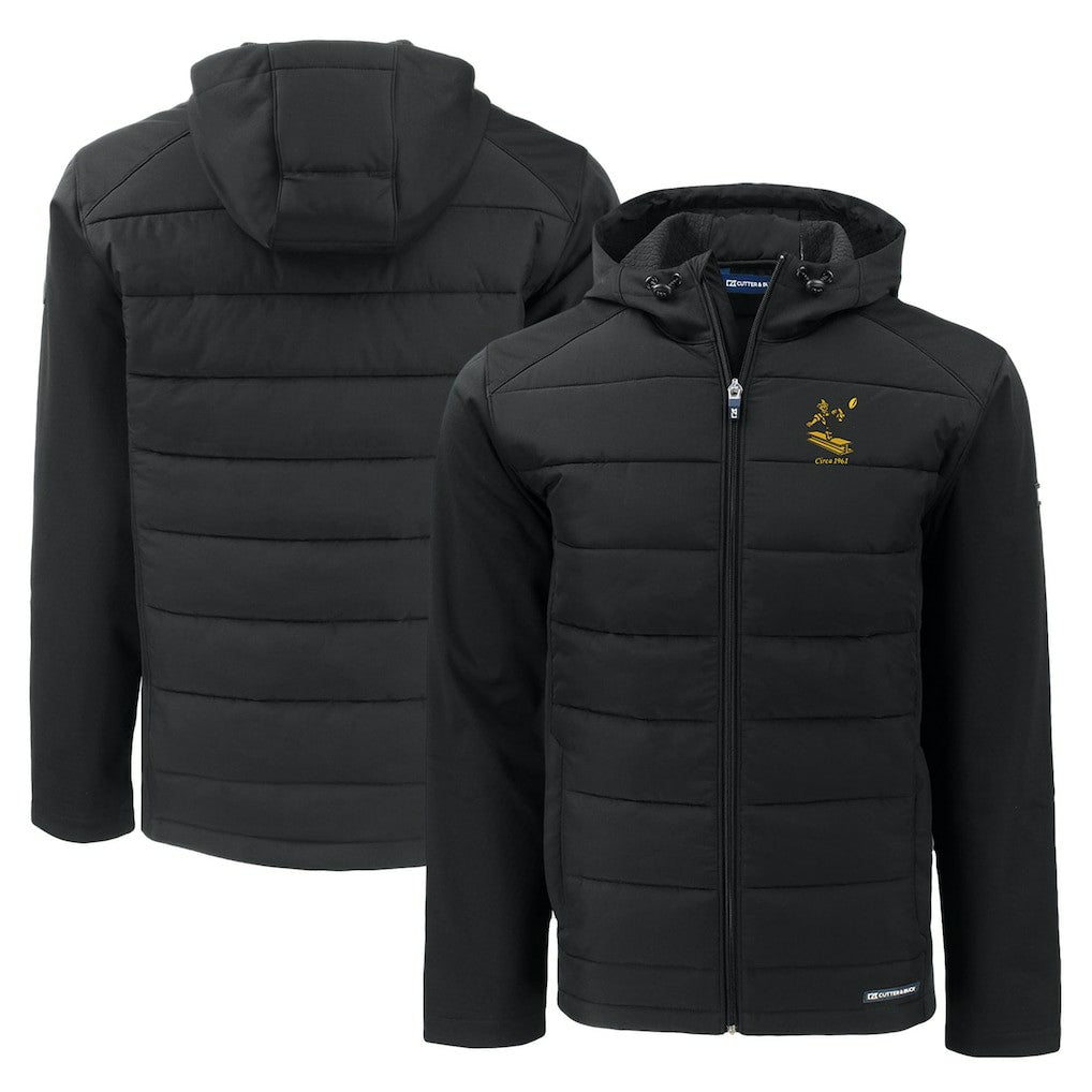Pittsburgh Steelers Cutter & Buck Throwback Evoke Hybrid Eco Softshell Recycled Full-Zip Hoodie Jacket Black
