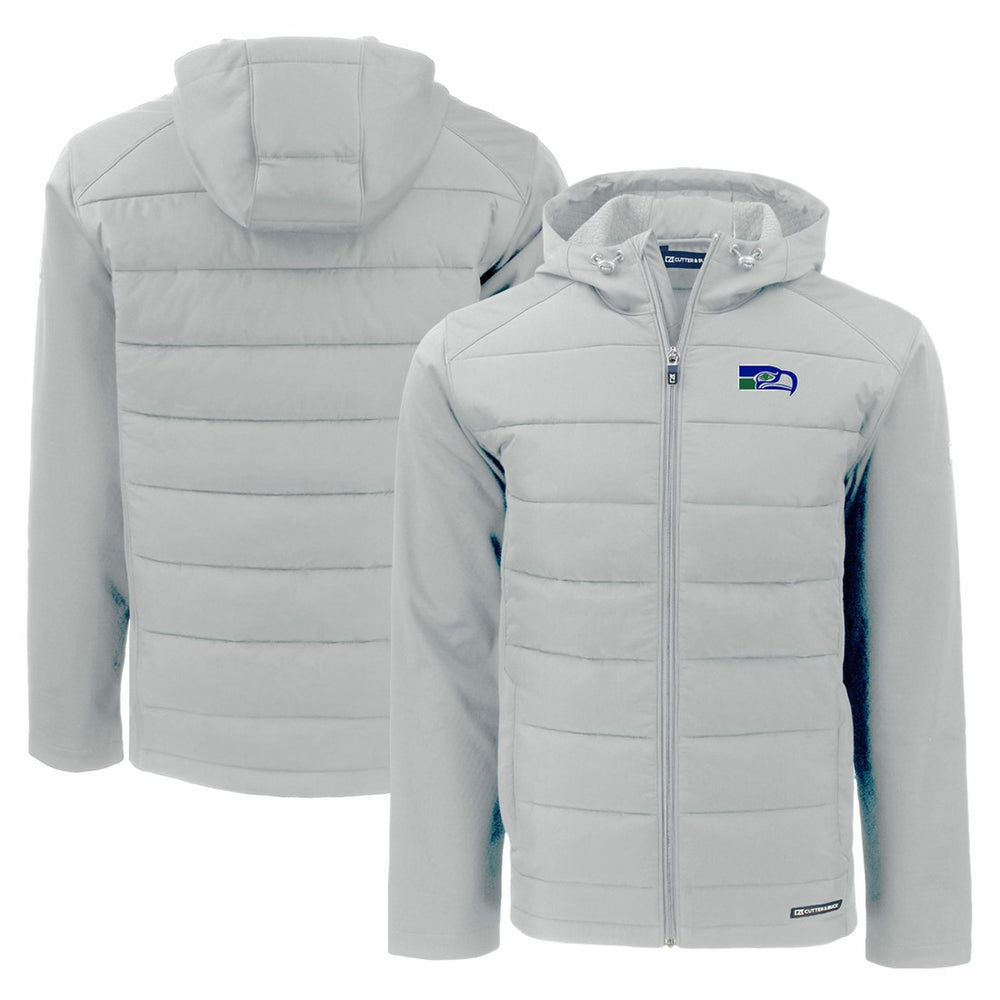 Seattle Seahawks Cutter & Buck Throwback Evoke Hybrid Eco Softshell Recycled Full-Zip Hoodie Jacket Gray