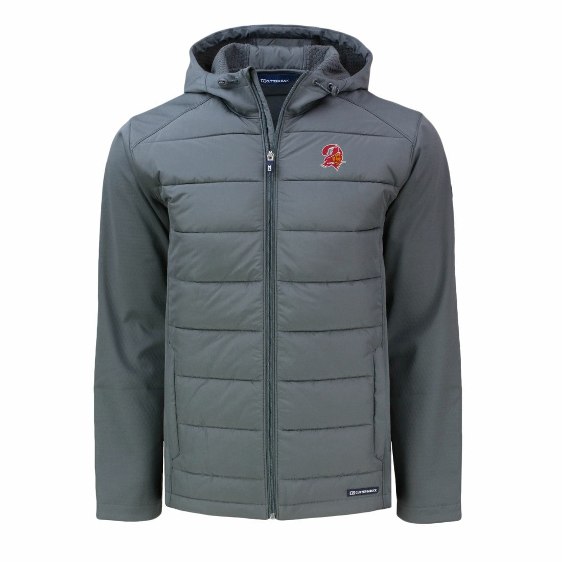 Tampa Bay Buccaneers Cutter & Buck Throwback Evoke Hybrid Eco Softshell Recycled Full-Zip Hoodie Jacket Gray